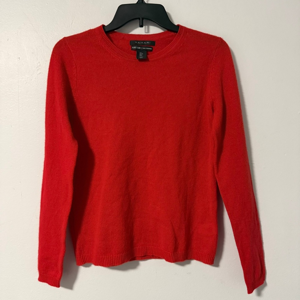 Tahari Pure Luxe Red 100% Cashmere Crewneck Sweater Women's Small - Picture 2 of 9